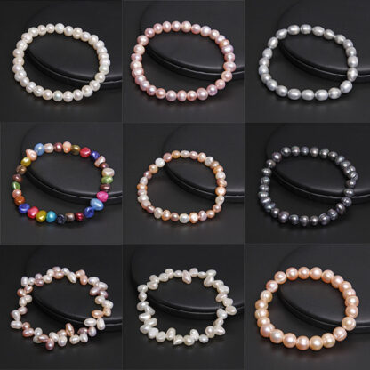 Купить Real Natural Pearl Bangles Baroque Freshwater Pearls Bracelet Elastic Beaded Chain for Women Men Fine Jewelry Wedding Gifts