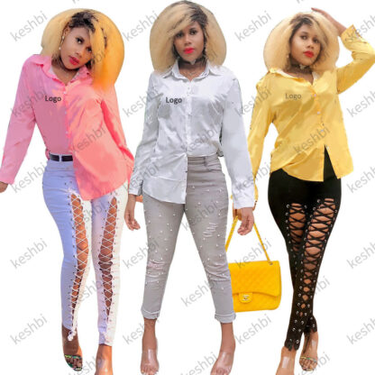 Купить women luxury designer high qualitylong sleeved casual shirts blouse tops ol style lapel button up office