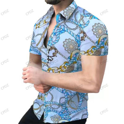 Купить Mens Hawaiian Print Beach Shirt Tropical Summer Short Sleeve Lapel Single Breasted Male Clothing Casual Various Pattern Factory Supply Apparel Clothing Brand