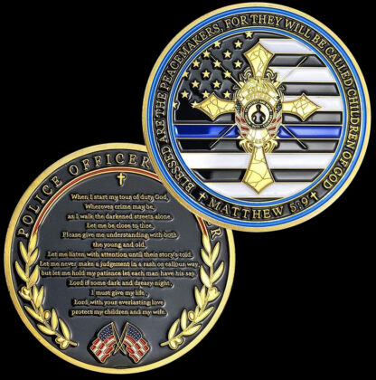 Купить 10PCS Non Magnetic Craft hin Blue Line Police Souvenir Police Officer's Prayer Peacemaker US Flag Gold Plated Commemorative Challenge Coin