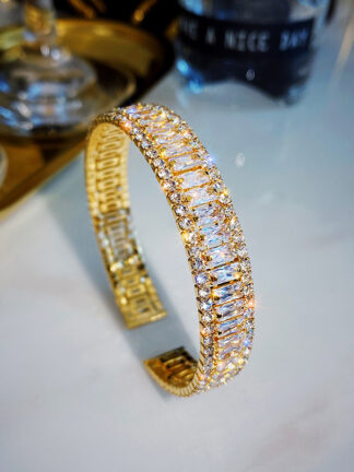 Купить Luxury Brand Bling-bling Square Cubic Zirconia Bangle Fashion 18K Gold Plated Women Bracelet