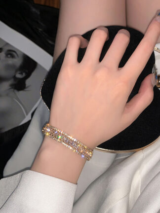 Купить Square White Cubic Zirconia Bangle Adjustable Bracelet Fashion 18K Gold Plated Jewelry for Women