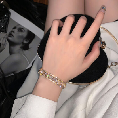 Купить Square White Cubic Zirconia Bangle Adjustable Bracelet Fashion 18K Gold Plated Jewelry for Women
