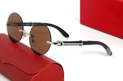 Купить Luxury Mens Designer Sunglasses for Women Metal Gold Frame Round Transparent Lens Eyeglasses Eyewear Man Polarized Rimless Brand Buffalo Horn Sun glasses With Case