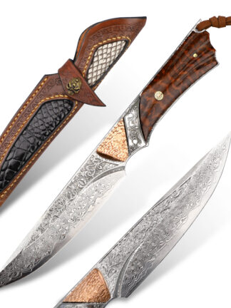 Купить Camping Knife Damascus VG10 Steel Hunting Knives Military Tactical Combat Knife Fixed Blade Outdoor Survival Serpentine Wood Handle Adventure Jungle Knifes Tool