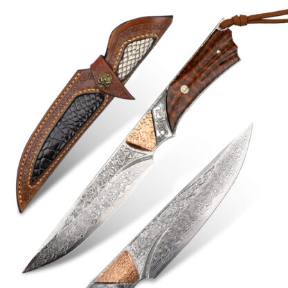 Купить Camping Knife Damascus VG10 Steel Hunting Knives Military Tactical Combat Knife Fixed Blade Outdoor Survival Serpentine Wood Handle Adventure Jungle Knifes Tool