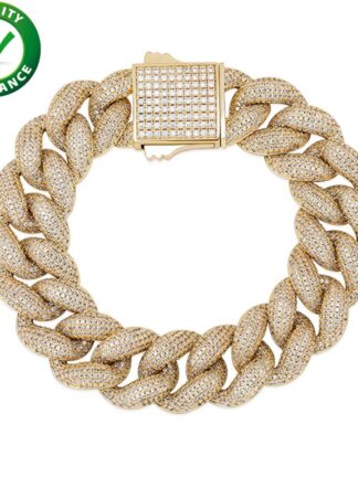 Купить Mens Cubic Zirconia Diamond Tennis Bracelet Hip Hop Jewelry Luxury Designer Cuban Link Chain Bracelets Iced Out Rapper Fashion Bangle Bling Shiny cz 14k Gold