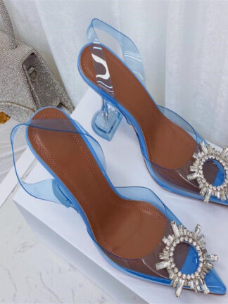 Купить Transparent diamond bow high heel shine cap toe heels fine tip with the empty sexy women's singles shoes summer crystal fairy wind blue