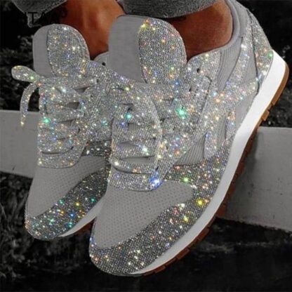 Купить Slippers Flat woman glitter casual female mesh shoes Rent up to bling comfortable platform plus size vulcanized soft knitting CQLK