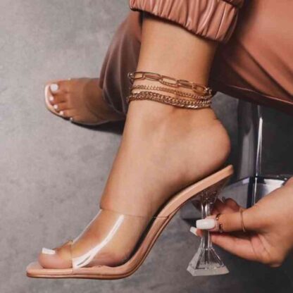 Купить Sandals nova moda sandálias de verão pvc cristal aberto toed salto alto feminino transparente chinelos bombas tamanho grande 43 FPW7