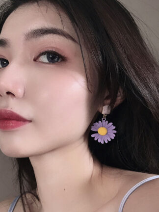 Купить Women New Fancy Alloy Flower Hoop Earring 3 Colors Plated Korean Style Silver Post Earrings for Sale