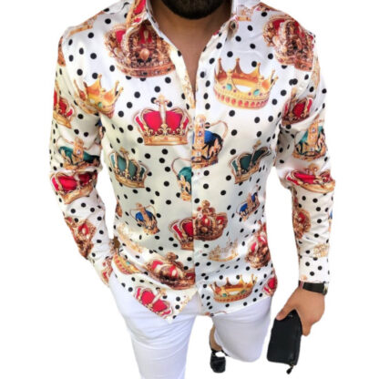 Купить Plus size 3XL Men's Polka dot vintage Chemisier Shirts Long Sleeve Autumn Hawaiian Camicetta Shirt Loose Fit Print Blusa Pattern Man Clothes Blouse