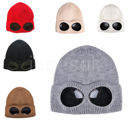 Купить Winter warm knitted hat 2021 new fashion men and women adult windproof ski cap with glasses thickened sports multifunctional hats DD407