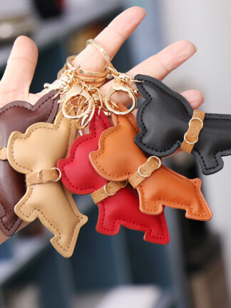 Купить Multicolor PU Leather Car Lanyard French Bulldog Keychain Bag Decorate Accessories Jewelry
