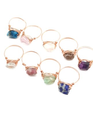 Купить Hand Wrap Brass Wire Colorful Natural Stone Ring for Women Gift
