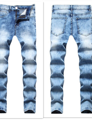 Купить Men's Jeans Man Summer 2022 Men Long stretchy Elastic Middle-Waist Washed Skinny Pencil Pants With Pockets Mens Denim Blue
