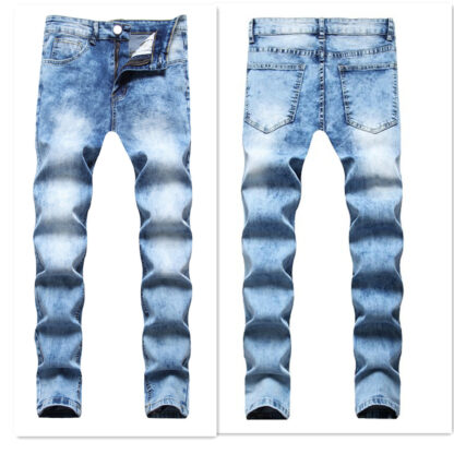 Купить Men's Jeans Man Summer 2022 Men Long stretchy Elastic Middle-Waist Washed Skinny Pencil Pants With Pockets Mens Denim Blue