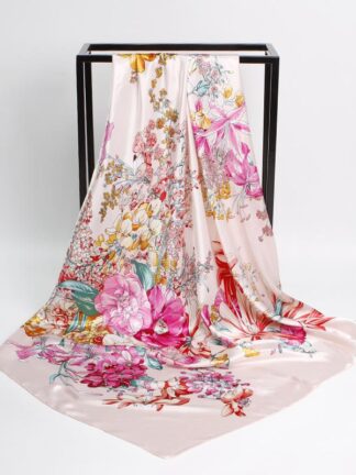 Купить Scarves 2021 90x90 Floral Flower Multipurpose Women Silk Twill Scarf Satin Square Tie Hairband Ladies Foulard Femme Towel Bufanda Shawl