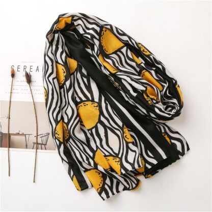 Купить Scarves Winter Black White Striped Scarf Women's Lemon Print Cotton And Hemps Tassels Shawl