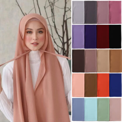 Купить Trendy Women Bubble Chiffon Hijabs Scarves With Rope Convenient Solid Color Shawls Wraps Muslim Hijab Scarf Turbanet Headscarf