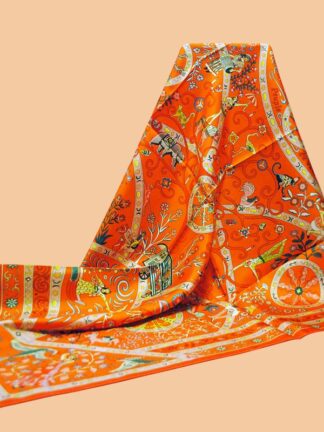 Купить Scarves HuaJun 2 Store|| Orange Classic Colors "Peuple Du Vent Shawl" 90 Silk Square Twill Print Scarf Hand Curled