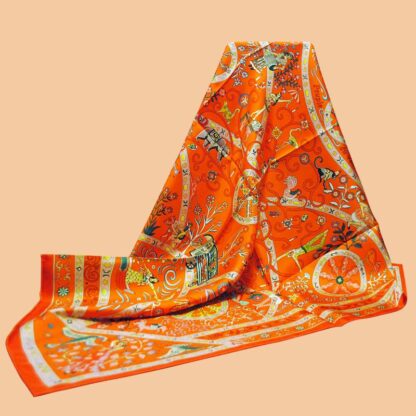 Купить Scarves HuaJun 2 Store|| Orange Classic Colors "Peuple Du Vent Shawl" 90 Silk Square Twill Print Scarf Hand Curled