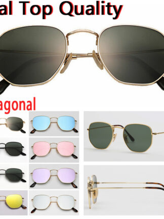 Купить designer sunglasses hexagonal flat glass lenses men women male female sunglasses with brown or black leather case