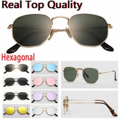 Купить designer sunglasses hexagonal flat glass lenses men women male female sunglasses with brown or black leather case