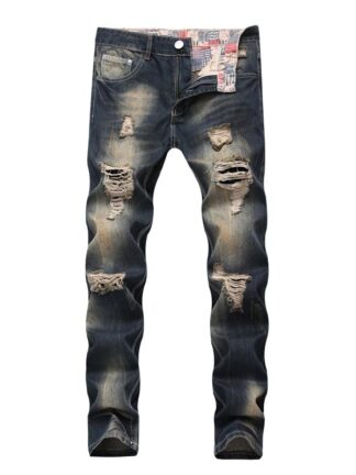 Купить mens Ripped Skinny Straight Slim Elastic Denim Fit Biker Jeans Pants Long Pants Stylish Straight Design jeans