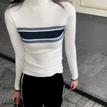 Купить Lady Tops Wool Sweater Knits Shirts Zipper Neck Adjust Red Letter Striped Necks Casual Women Slim Sweaters Long Sleeve Shirts Spring Autumn Style Size S-L