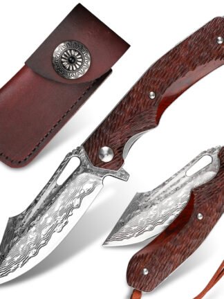 Купить Forged Damascus Steel Folding Knife Pocket Wooden Handle EDC Tool Outdoor Camping Multi-purpose KnivesSurvival Hiking Mountaineering Fishing Equipment