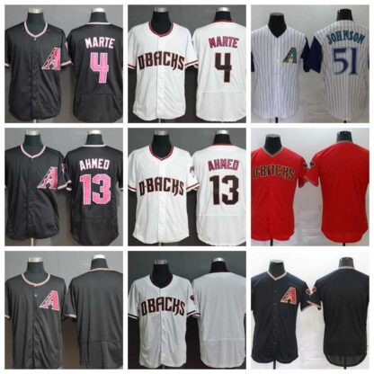 Купить 2020 Men Baseball 4 Ketel Marte Jersey 13 Nick Ahmed 51 Randy Johnson Flexbase Cool Base Team Black White Red Stitched High Quality