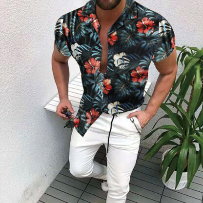 Купить Mens Shirt floral Print Casual Short Sleeve Beach Blouse Tops S-3XL