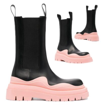 Купить 2021 AAA+ Man Black+Pink Sole Bottega boot fashion luxury Tire Leather Chelsea booties Men platform chunky shoes lady Knight High-boots designer Bounce boots 35--45