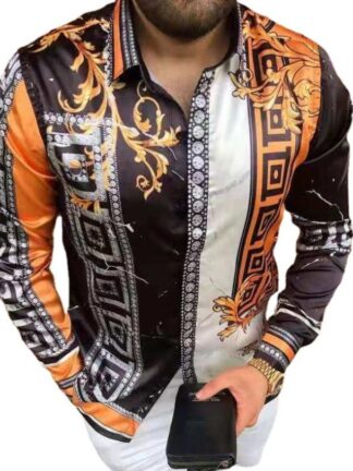 Купить Bohemian Men Fashion Designer shirts casual Uomo Camicia Autumn Lapel Collar Long Sleeve Button T-Shirt Hip Hop Tops tee print xxxl blouse