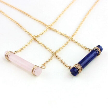 Купить Simple Design Hand Wrapped Natural Pink Crystal Blue Aventurine Pendant Necklace