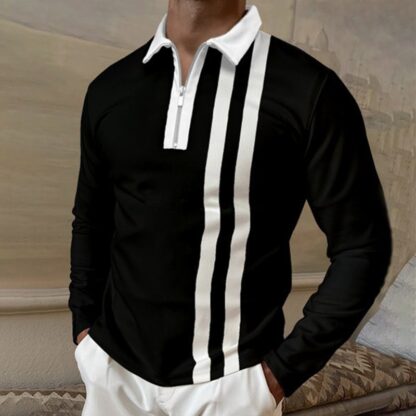 Купить New autumn men's long sleeved top lapel matching loose polo shirt plus size polo shirts