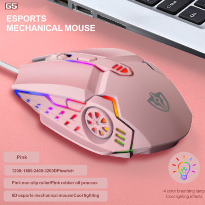 Купить 6D pink Mice wired gaming mouse ergonomic with 4 color breathing lamp and adjustable DPI for Windows PC gamers forlady