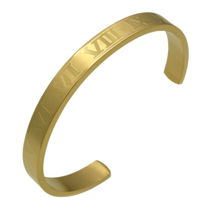 Купить Stainless Steel Open Roman Numerals Bangle Keep Going Wristband Cuff Bracelet Women Fashion Jewelry